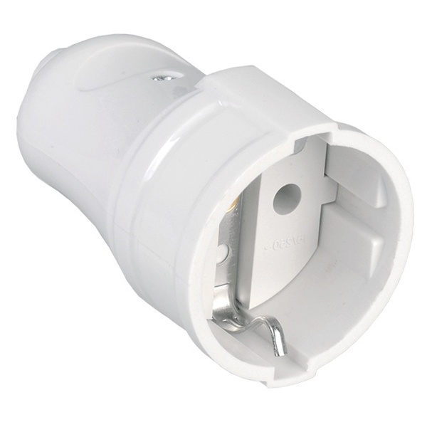 Штепсель розетка мобильная с заземлением ИЭК РПп10-01-Ст 2P+E 16А прямая белая