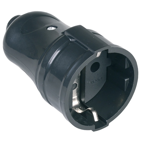 Штепсель розетка мобильная с заземлением ИЭК РПп10-02-Ст 2P+E 16А прямая черная