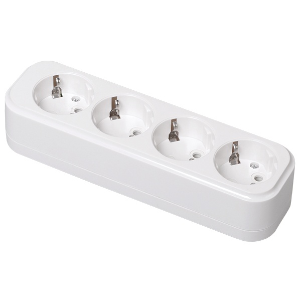 Колодка электрическая ИЭК Classic К04 на 4 розетки 16А с заземлением белая