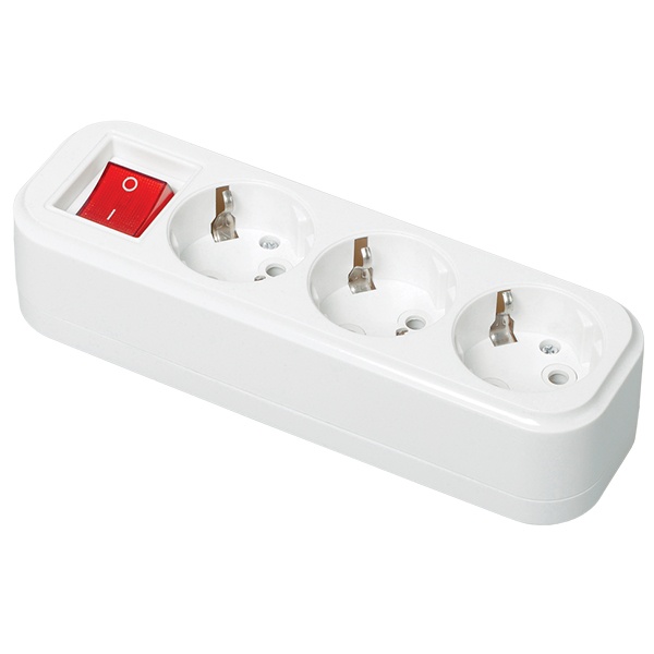 Колодка электрическая ИЭК Classic К03В на 3 розетки 16А с заземлением и выключателем белая