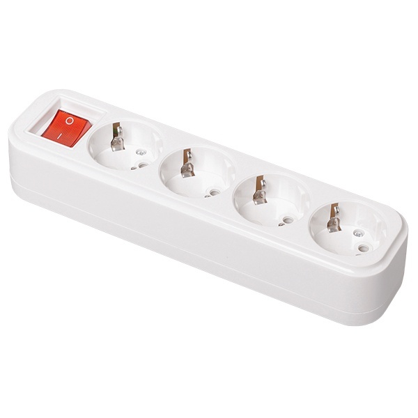 Колодка электрическая ИЭК Classic К04В на 4 розетки 16А с заземлением и выключателем белая