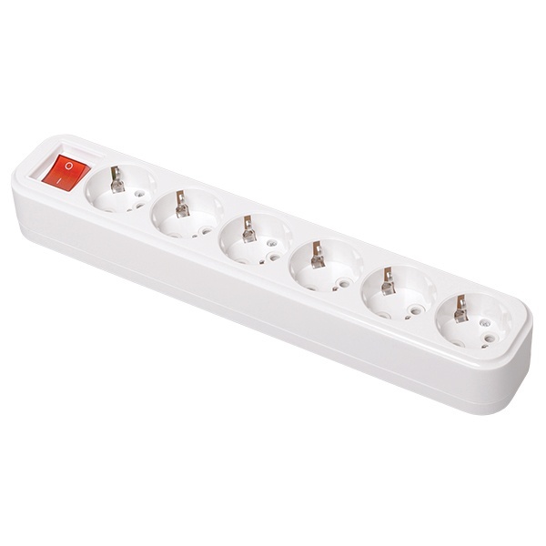 Колодка электрическая ИЭК Classic К06В на 6 розеток 16А с заземлением и выключателем белая