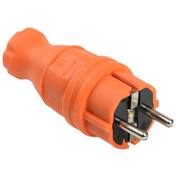 Вилка с заземлением ИЭК Омега ВБп3-1-0м 2Р+Е 16А прямая каучук IP44 оранжевая