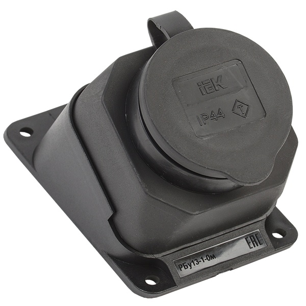 Розетка каучуковая настенная с крышкой ИЭК Омега РБу13-1-0м 2P+E 16А угловая IP44 черная