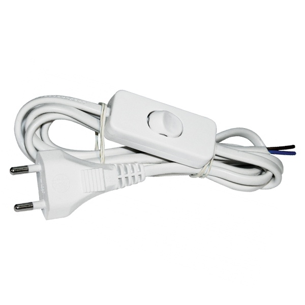 Шнур ИЭК УШ-1КВ опрессованный с вилкой со встроенным выключателем 2х0,75/2метра, белый