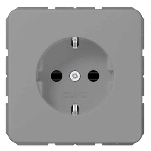 Розетка с заземлением Jung CD с защитными шторками винтовой зажим Серый