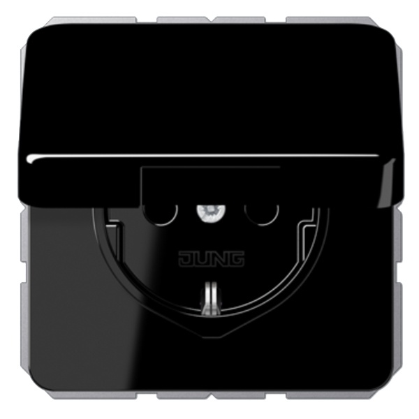 Розетка с заземлением Jung CD с крышкой автозажим Черный