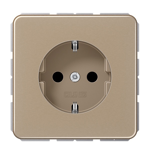 Розетка с заземлением Jung CD с защитными шторками винтовой зажим Золотая бронза