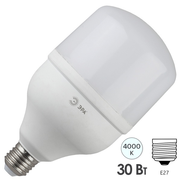 Лампа светодиодная ЭРА STD LED POWER T100 30W 4000K E27 колокол белый свет