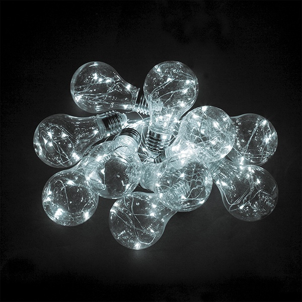 Гирлянда Feron CL580 Лампочки, 10 подвесов белый 5000K IP20 3m+0.5m, батарейки 3АА