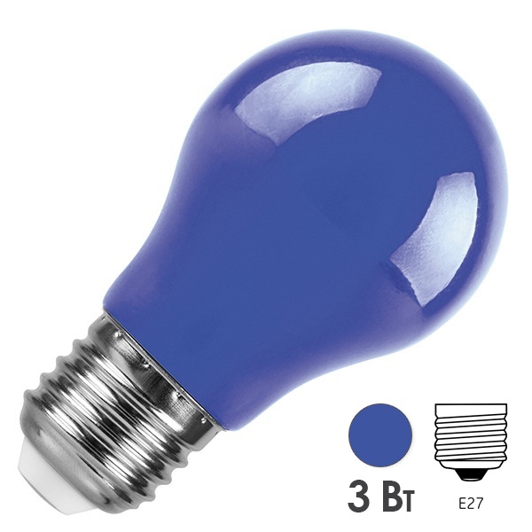 Лампа светодиодная Feron LB-375 груша A50 3W синий 230V E27 матовая, для белт лайта