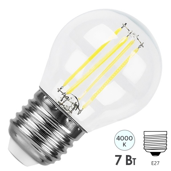 Лампа филаментная светодиодная шарик Feron LB-52 7W 4000K 220V E27 прозрачная