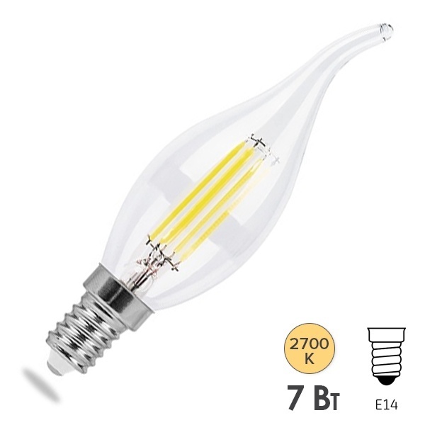 Лампа филаментная светодиодная свеча на ветру Feron LB-167 7W 2700K 230V E14 740lm DIM filament