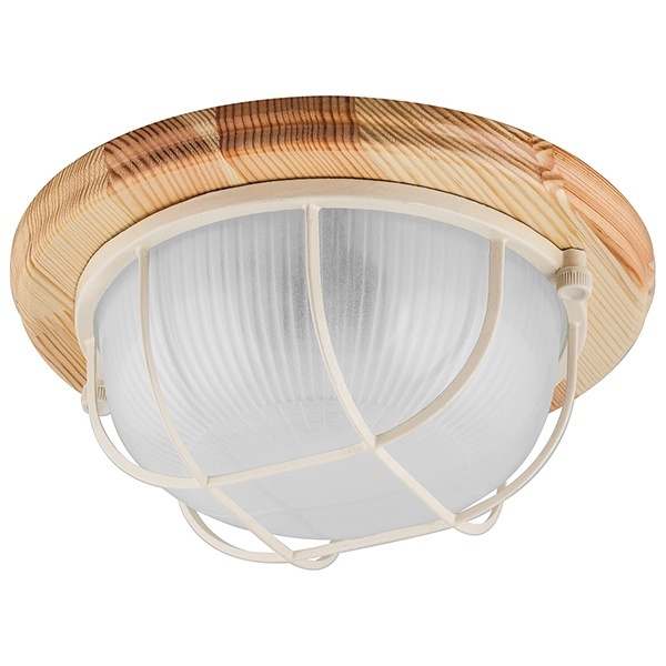 Светильник для бани термостойкий 130° на деревянной основе Клен, IP54 E27 круг решетка НБО 03-60-012