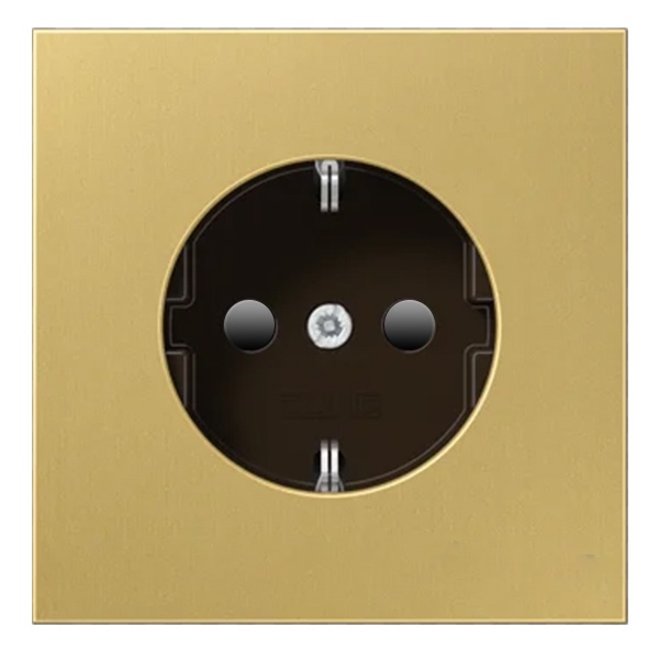 Розетка с заземлением Jung LS с защитными шторками винтовой зажим Имитация золота