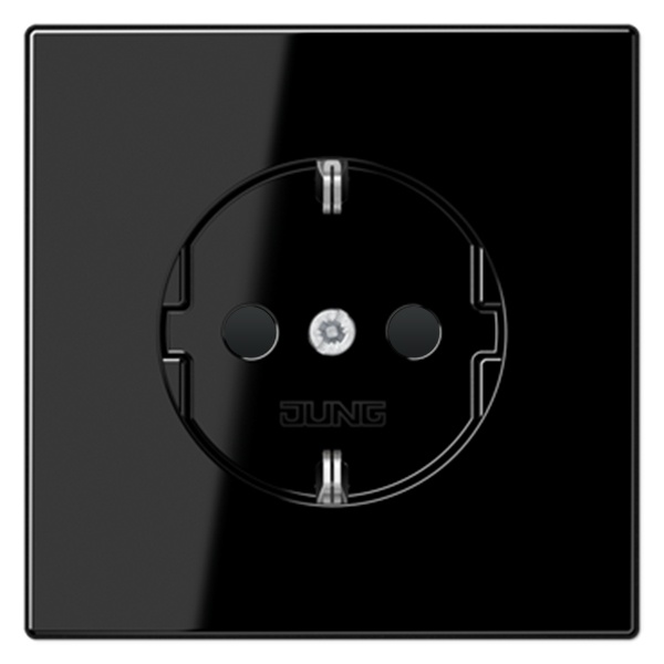 Розетка с заземлением Jung LS с защитными шторками винтовой зажим Черный
