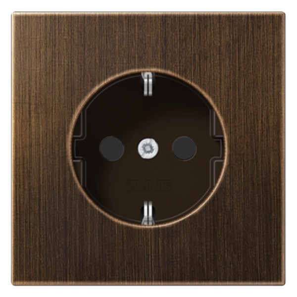 Розетка с заземлением Jung LS с защитными шторками винтовой зажим Латунь Antik