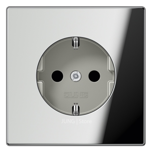 Розетка с заземлением Jung LS с защитными шторками винтовой зажим Хром