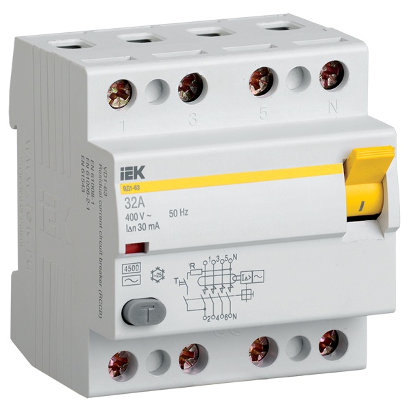 УЗО ИЭК ВД1-63 4Р 16А 30мА тип AC (ВДТ)