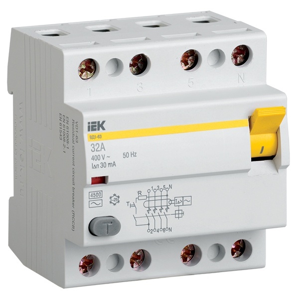 УЗО ИЭК ВД1-63 4Р 25А 10мА тип AC (ВДТ)