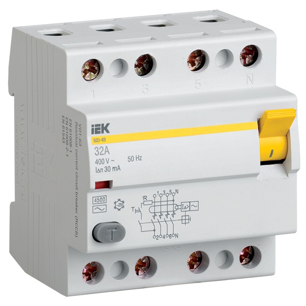 УЗО ИЭК ВД1-63 4Р 25А 100мА тип AC (ВДТ)