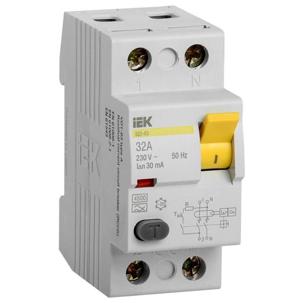УЗО ИЭК ВД1-63 2Р 32А 30мА тип А (ВДТ)