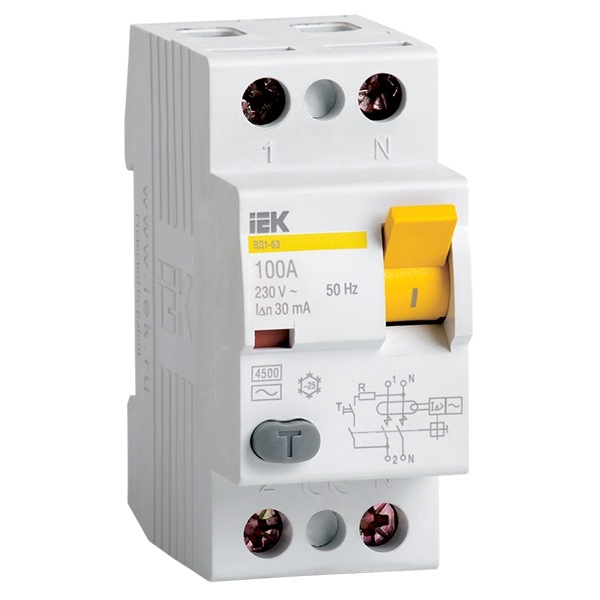 УЗО ИЭК ВД1-63 2Р 40А 30мА тип А (ВДТ)