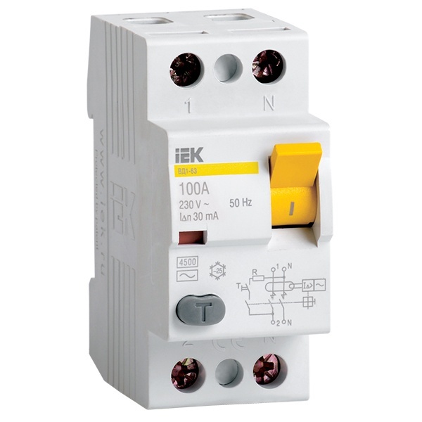 УЗО ИЭК ВД1-63 2Р 63А 30мА тип А (ВДТ)