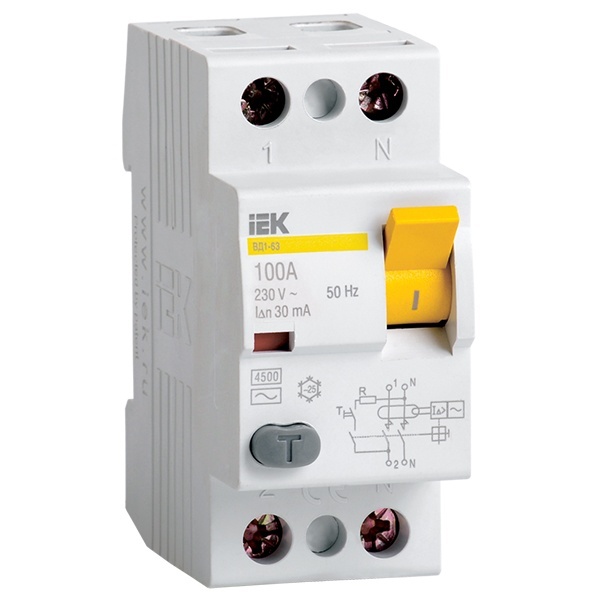 УЗО ИЭК ВД1-63S 2Р 50А 100мА тип AC селективное (ВДТ)