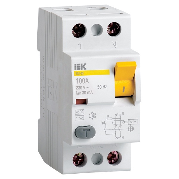 УЗО ИЭК ВД1-63S 2Р 80А 100мА тип AC селективное (ВДТ)