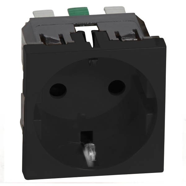 Розетка Legrand Mosaic 2К+З 45° со шторками автозажим 2М, черная