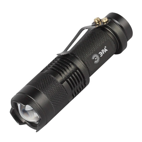 Фонарь ЭРА UB-602 серия Компакт 3W батареи 1xAA, алюминиевый, регулировка фокуса, 3 режима, прищепка