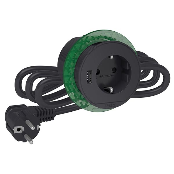 Настольный встраиваемый блок SE (2К+З)+USB тип А (розетка-удлинитель) Unica System антрацит