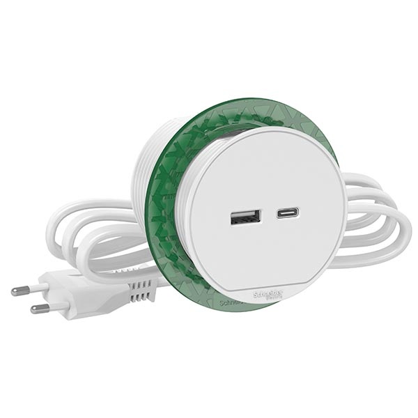 Настольный встраиваемый блок SE USB тип А+USB тип С (розетка-удлинитель) Unica System белый