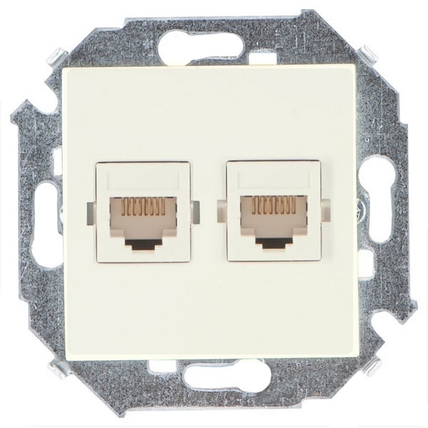 Розетка компьютерная двойная Simon 15 RJ45 кат.6a Systimax, слоновая кость (бежевый)