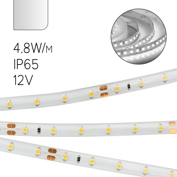 Светодиодная лента ЭРА LS2835-60LED-IP65-W-eco-5m 4,8W/m 12V холодный белый 5056183759780