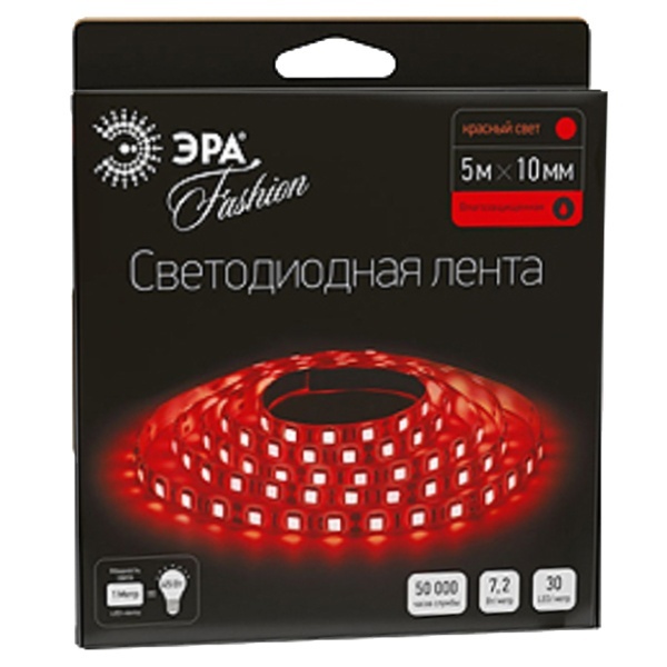 Светодиодная лента ЭРА LS5050-30LED-IP65-R-5m 7,2W/m 12V красный 5055398613849
