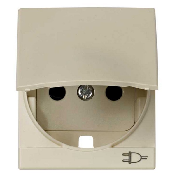 Накладка с защитными шторками Simon 82C и крышкой на розетку с заземляющим контактом, слоновая кость (бежевый)