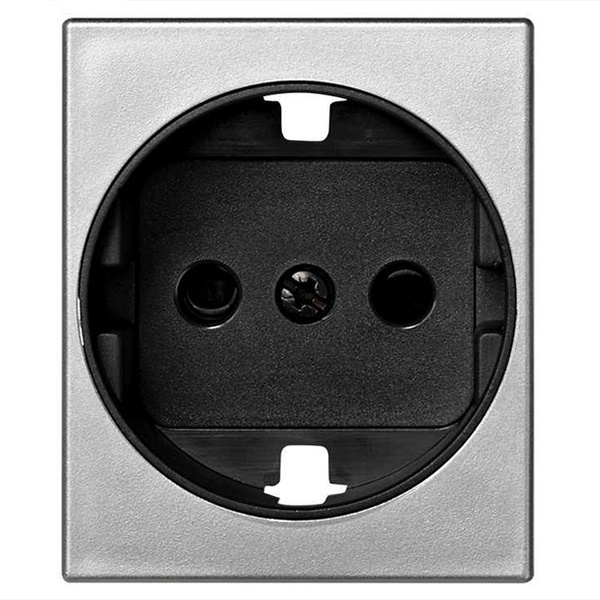 Накладка с защитными шторками Simon 82C на розетку с заземлением широкий модуль, алюминий