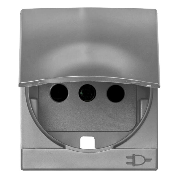 Накладка с защитными шторками Simon 82C и крышкой на розетку с заземляющим контактом, алюминий