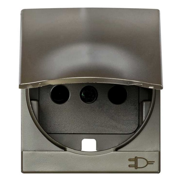 Накладка с защитными шторками Simon 82C и крышкой на розетку с заземляющим контактом, шампань