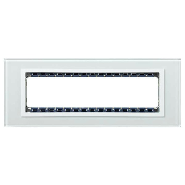 Рамка Simon 82C (+суппорт) 8 узких (4 широких) модулей Nature Стекло, белый-белый