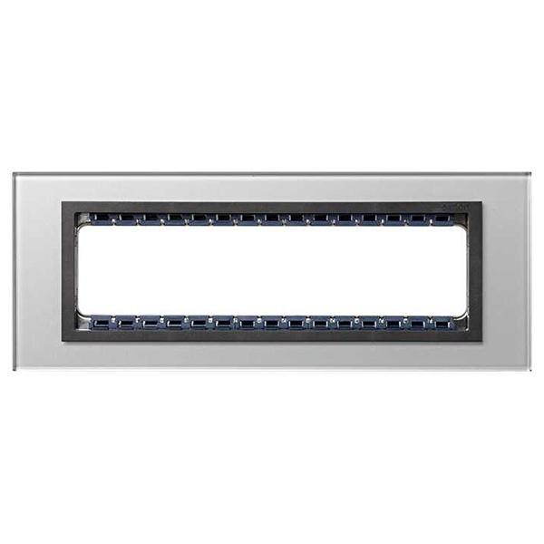 Рамка Simon 82C (+суппорт) 8 узких (4 широких) модулей Nature Стекло, серый-графит