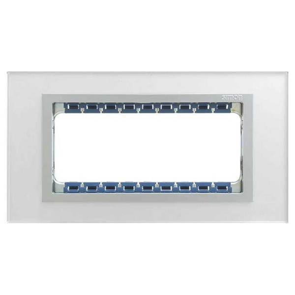 Рамка Simon 82C (+суппорт) на 5 узких (2 широких+1 узкий) модулей Nature Стекло, серебро-алюминий