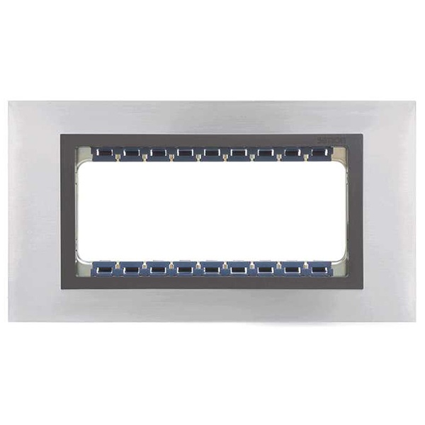 Рамка Simon 82C (+суппорт) на 5 узких (2 широких+1 узкий) модулей Nature Металл, нерж.сталь-графит