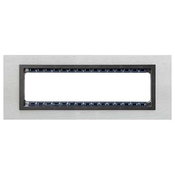 Рамка Simon 82C (+суппорт) 8 узких (4 широких) модулей Nature Металл, нержавеющая сталь-графит