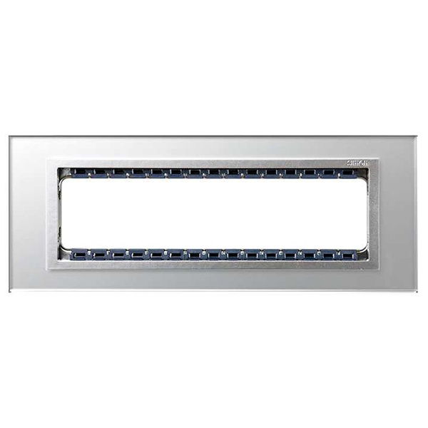 Рамка Simon 82C (+суппорт) 8 узких (4 широких) модулей Nature Металл, алюминий-алюминий