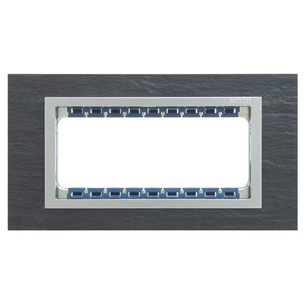 Рамка Simon 82C (+суппорт) на 5 узких (2 широких+1 узкий) модулей Nature Камень, сланец-алюминий