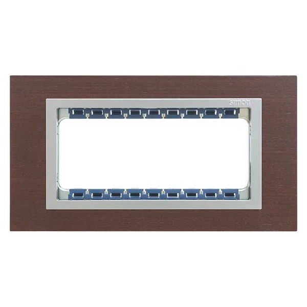 Рамка Simon 82C (+суппорт) на 5 узких (2 широких+1 узкий) модулей Nature Дерево, венге-алюминий