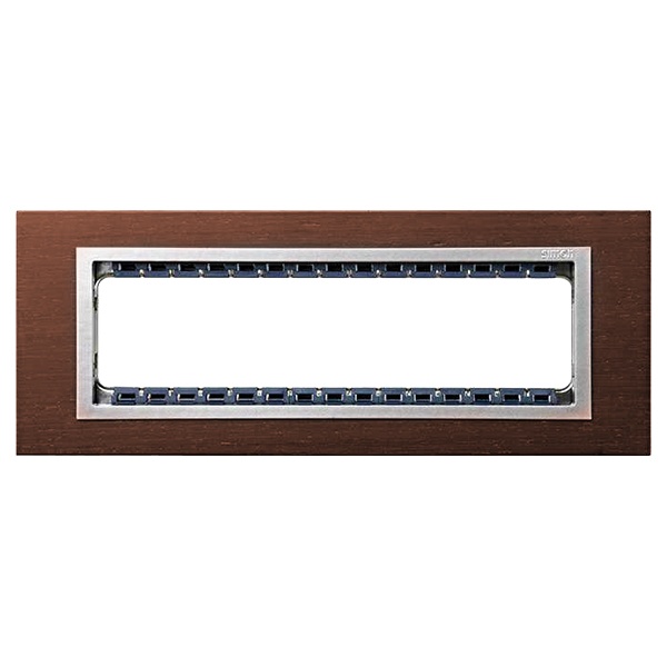 Рамка Simon 82C (+суппорт) 8 узких (4 широких) модулей Nature Дерево, венге-алюминий